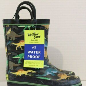 Western Chief Waterproof Rain Boots Black Dino World-Kids Boys Size 9 to 10